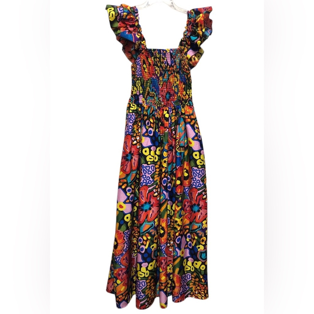 CATO Vibrant Multicolor Maxi Dress Size Medium Ruffled Sleeves Summer Fun Retro
